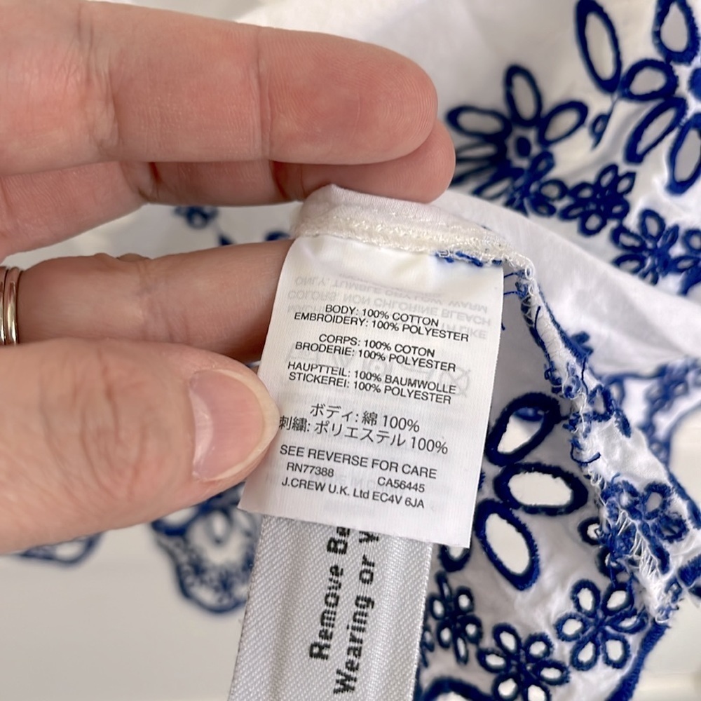 MADEWELL | EUC Story Top White with Blue Floral Embroidery Ruffle Cap Sleeve - Picture 8 of 11